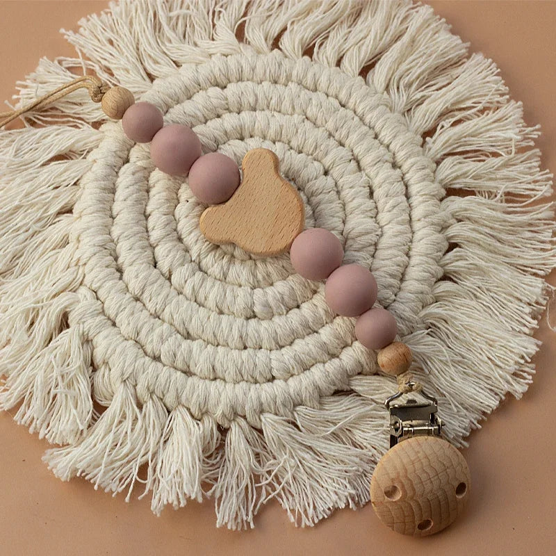 Porte Sucette Bois & Perles Silicones Personnalisable