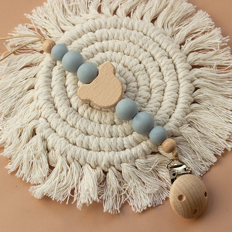 Porte Sucette Bois & Perles Silicones Personnalisable