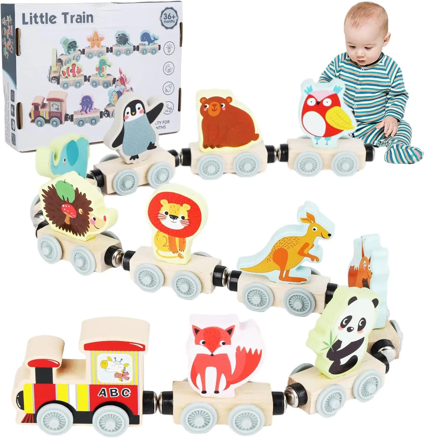 Train en Bois Aimanté - 10 Wagons individuels aimantés