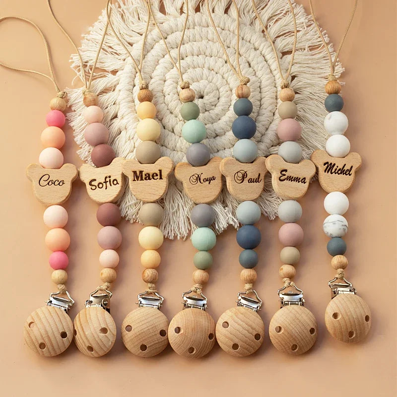 Porte Sucette Bois & Perles Silicones Personnalisable