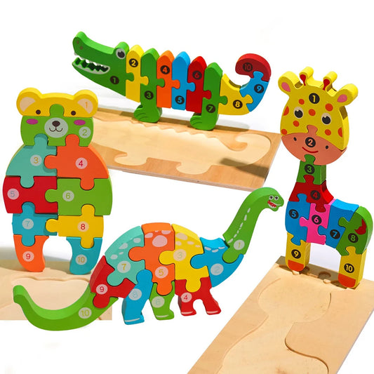Puzzle 3D en Bois Animaux & Véhicules