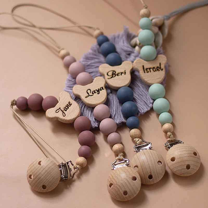 Porte Sucette Bois & Perles Silicones Personnalisable